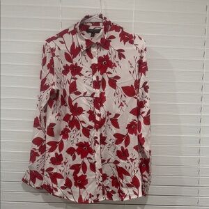 Banana Republic Red and White Floral Shirt